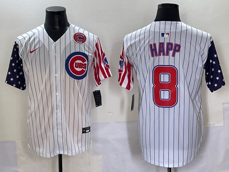 Men 2025 Chicago Cubs 8 Happ White Stripe a generation of national flags Joint Name Nike MLB Jersey style 5